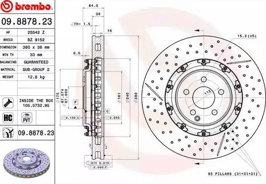 BREMBO Bremsscheibe MERCEDES-BENZ 09.8878.23 2304210912,A2304210912 Bremsscheiben,Scheibenbremsen von BREMBO