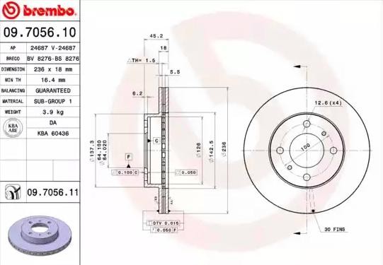 BREMBO Bremsscheibe MITSUBISHI,PROTON 09.7056.11 MB699283,MR449769,MB950922 Bremsscheiben,Scheibenbremsen MR449768,MB699282 von BREMBO