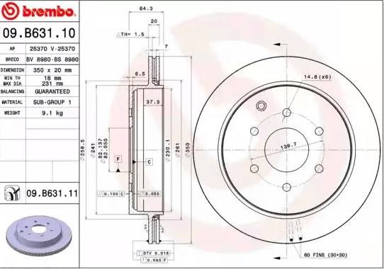 BREMBO Bremsscheibe NISSAN,INFINITI 09.B631.11 432061LB0A Bremsscheiben,Scheibenbremsen von BREMBO