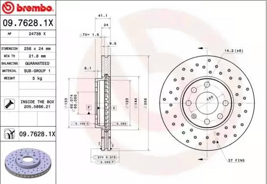 BREMBO Bremsscheibe OPEL,CHEVROLET,VAUXHALL 09.7628.1X 90497879,9117677,569059 Bremsscheiben,Scheibenbremsen 95526647 von BREMBO