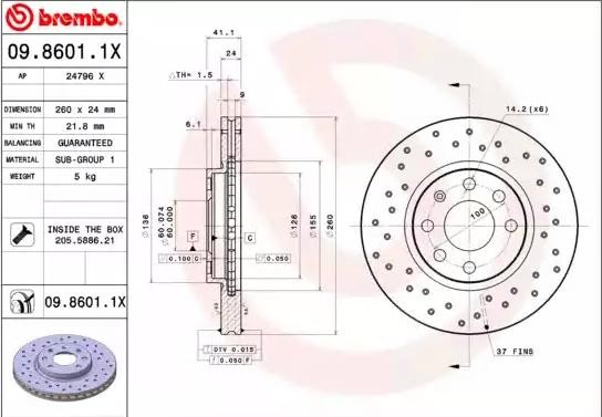 BREMBO Bremsscheibe OPEL,CHEVROLET,VAUXHALL 09.8601.1X 95526646,569000,9127967 Bremsscheiben,Scheibenbremsen 9196050 von BREMBO