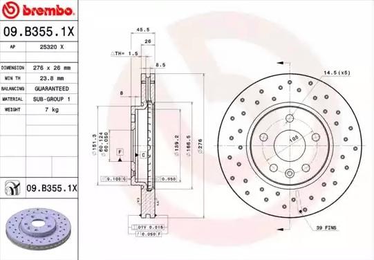 BREMBO Bremsscheibe OPEL,CHEVROLET,VAUXHALL 09.B355.1X 23118274,13502050,569069 Bremsscheiben,Scheibenbremsen 569073,95527030,13502044,13502045 von BREMBO