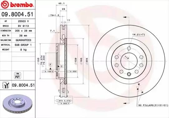 BREMBO Bremsscheibe OPEL,VAUXHALL 09.8004.51 95509297,569084 Bremsscheiben,Scheibenbremsen von BREMBO