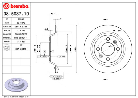 BREMBO Bremsscheibe SAAB 08.5037.10 8951543,8968588,8970717 Bremsscheiben,Scheibenbremsen von BREMBO