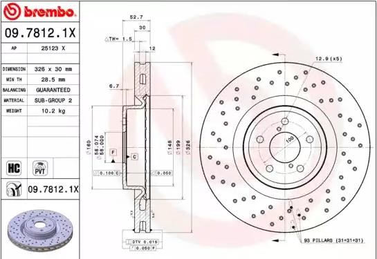 BREMBO Bremsscheibe SUBARU 09.7812.1X 26300FE000 Bremsscheiben,Scheibenbremsen von BREMBO