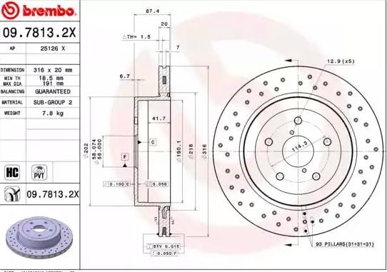 BREMBO Bremsscheibe SUBARU 09.7813.2X 26700FE050 Bremsscheiben,Scheibenbremsen von BREMBO