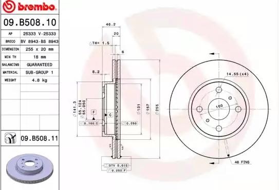 BREMBO Bremsscheibe TOYOTA,ASTON MARTIN 09.B508.11 4351274010 Bremsscheiben,Scheibenbremsen von BREMBO