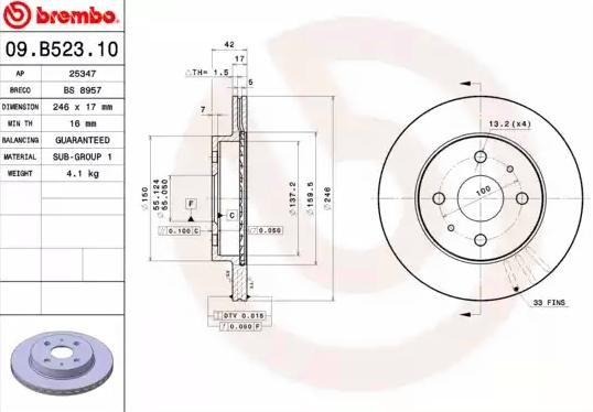 BREMBO Bremsscheibe TOYOTA,SUBARU,DAIHATSU 09.B523.10 4351297402000,43512B1110,4351297402 Bremsscheiben,Scheibenbremsen von BREMBO