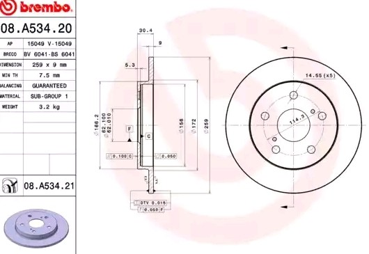 BREMBO Bremsscheibe TOYOTA 08.A534.21 4243102300,4243102190,4243112260 Bremsscheiben,Scheibenbremsen von BREMBO