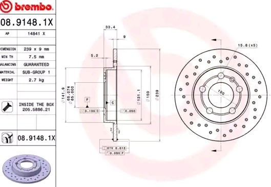 BREMBO Bremsscheibe VW,AUDI,SKODA 08.9148.1X 1J0615601D Bremsscheiben,Scheibenbremsen von BREMBO