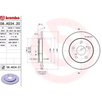 BREMBO Bremsscheibe voll 08.A534.21 Bremsscheiben,Scheibenbremsen TOYOTA,AURIS (NRE15_, ZZE15_, ADE15_, ZRE15_, NDE15_),AURIS (NZE18_, ZRE18_) von BREMBO