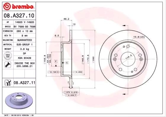 BREMBO Bremsscheibe HONDA 08.A327.11 42510SEAE00,42510SEAE50 Bremsscheiben,Scheibenbremsen von BREMBO