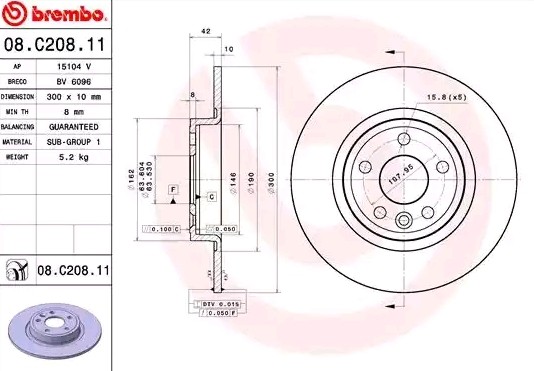 BREMBO Bremsscheibe LAND ROVER,JAGUAR 08.C208.11 J9C1168,LR061388 Bremsscheiben,Scheibenbremsen von BREMBO