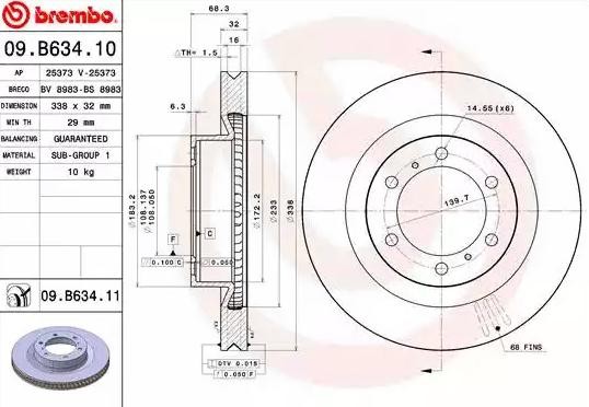 BREMBO Bremsscheibe TOYOTA,LEXUS 09.B634.11 4351260190,4351260191 Bremsscheiben,Scheibenbremsen von BREMBO