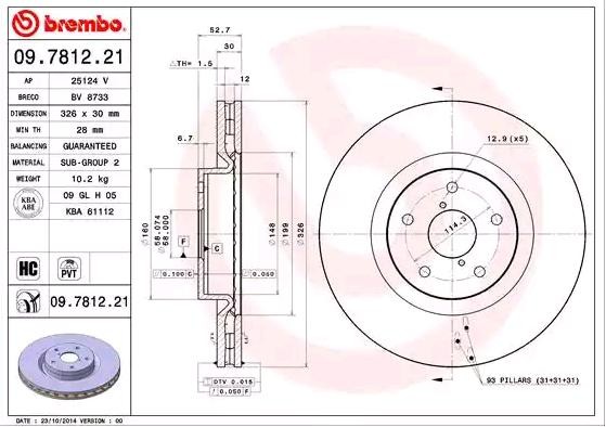 BREMBO Bremsscheibe TOYOTA,SUBARU 09.7812.21 26300FE070,SU00306805 Bremsscheiben,Scheibenbremsen von BREMBO