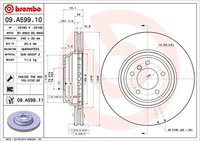 Brembo 1x Bremsscheibe [Hersteller-Nr. 09.A599.11] für BMW von BREMBO