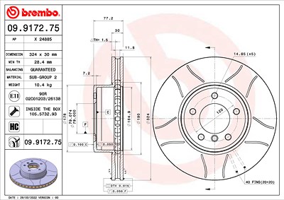 Brembo 1x Bremsscheibe [Hersteller-Nr. 09.9172.75] für BMW von BREMBO