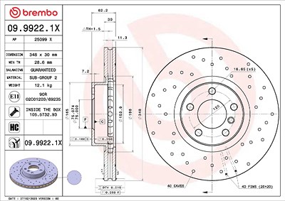 Brembo 1x Bremsscheibe [Hersteller-Nr. 09.9922.1X] für BMW von BREMBO