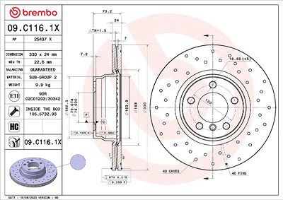 Brembo 1x Bremsscheibe [Hersteller-Nr. 09.C116.1X] für BMW von BREMBO