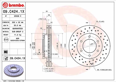 Brembo 1x Bremsscheibe [Hersteller-Nr. 09.C424.1X] für Ford von BREMBO