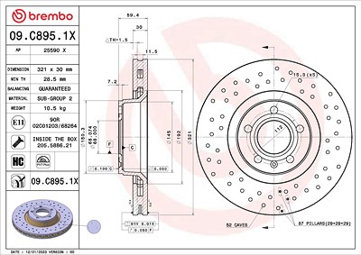 Brembo 1x Bremsscheibe [Hersteller-Nr. 09.C895.1X] für Audi von BREMBO