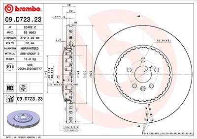 Brembo 1x Bremsscheibe [Hersteller-Nr. 09.D723.23] für Land Rover von BREMBO