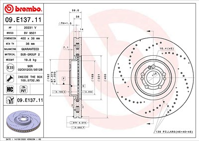 Brembo 1x Bremsscheibe [Hersteller-Nr. 09.E137.11] für Mercedes-Benz von BREMBO