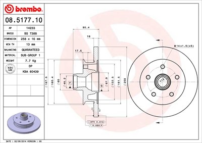 Brembo 1x Bremsscheibe [Hersteller-Nr. 08.5177.10] für VW von BREMBO