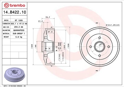 Brembo 1x Bremstrommel [Hersteller-Nr. 14.B422.10] für Citroën, Ds, Peugeot von BREMBO