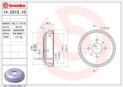 Brembo 1x Bremstrommel [Hersteller-Nr. 14.C013.10] für Hyundai von BREMBO