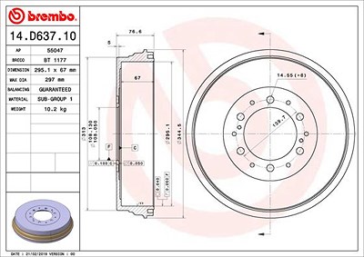 Brembo 1x Bremstrommel [Hersteller-Nr. 14.D637.10] für Toyota von BREMBO