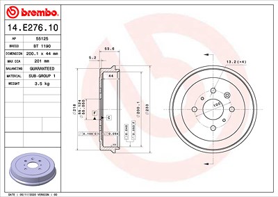 Brembo 1x Bremstrommel [Hersteller-Nr. 14.E276.10] für Toyota von BREMBO