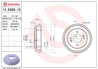 Brembo 1x Bremstrommel [Hersteller-Nr. 14.E968.10] für Kia von BREMBO