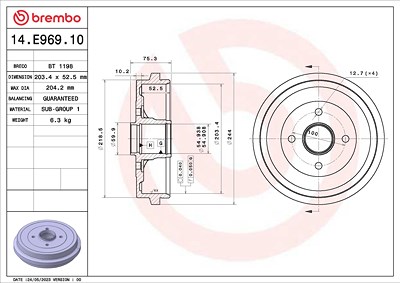 Brembo 1x Bremstrommel [Hersteller-Nr. 14.E969.10] für Nissan von BREMBO