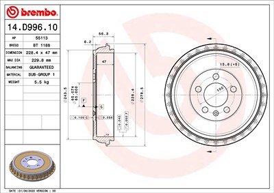 Brembo 2x Bremstrommel für Audi, Seat, Skoda, VW von BREMBO