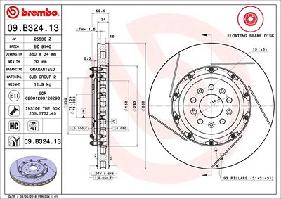 Brembo 1x Bremsscheibe [Hersteller-Nr. 09.B324.13] für Aston Martin von BREMBO