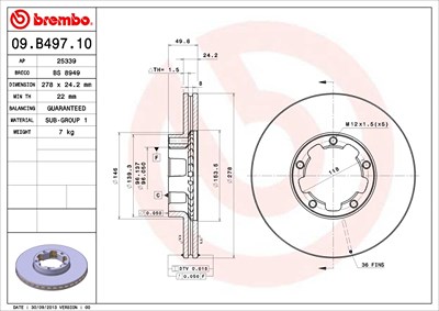 Brembo Bremsscheibe [Hersteller-Nr. 09.B497.10] für Nissan von BREMBO