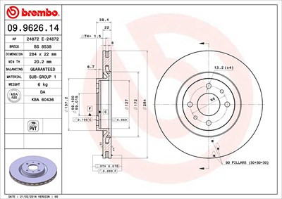 Brembo Bremsscheibe [Hersteller-Nr. 09.9626.14] für Alfa Romeo, Fiat, Lancia von BREMBO