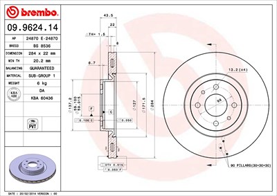 Brembo Bremsscheibe [Hersteller-Nr. 09.9624.14] für Alfa Romeo, Fiat, Lancia von BREMBO