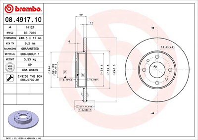 Brembo Bremsscheibe [Hersteller-Nr. 08.4917.10] für Alfa Romeo von BREMBO