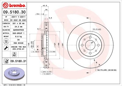 Brembo Bremsscheibe [Hersteller-Nr. 09.5180.31] für Alfa Romeo, Fiat, Lancia von BREMBO