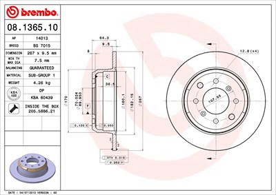 Brembo Bremsscheibe [Hersteller-Nr. 08.1365.10] für Alfa Romeo von BREMBO