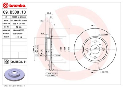 Brembo Bremsscheibe [Hersteller-Nr. 09.B508.11] für Aston Martin, Toyota von BREMBO