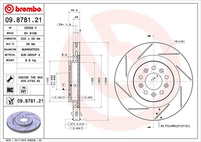 Brembo 1x Bremsscheibe [Hersteller-Nr. 09.8781.21] für Aston Martin von BREMBO