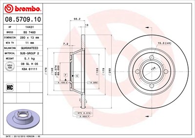 Brembo Bremsscheibe [Hersteller-Nr. 08.5709.10] für Audi von BREMBO