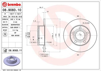 Brembo Bremsscheibe [Hersteller-Nr. 08.9083.11] für Audi von BREMBO