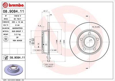 Brembo Bremsscheibe Hinterachse Voll [Hersteller-Nr. 08.9084.11] für Audi von BREMBO