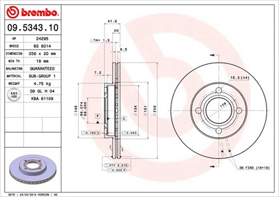 Brembo Bremsscheibe [Hersteller-Nr. 09.5343.10] für Audi von BREMBO