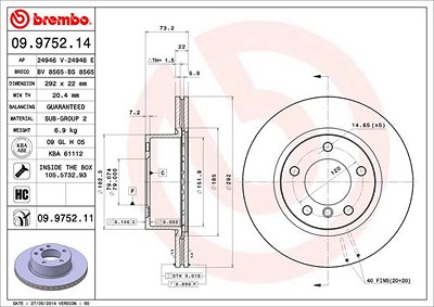 Brembo Bremsscheibe belüftet vorne [Hersteller-Nr. 09.9752.11] für BMW von BREMBO