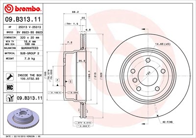 Brembo 1x Bremsscheibe [Hersteller-Nr. 09.B313.11] für BMW von BREMBO